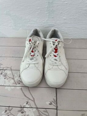 On Running White Sneakers with Red Insole Detail